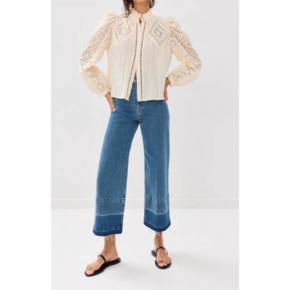 NEW ALIX OF BOHEMIA annabel pearl eyelet shirt in ivory - Picture 6 of 8